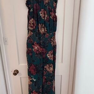 Floral Jumpsuit in Teal and Burgundy